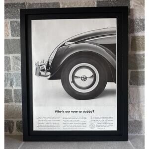 Framed 1963 Volkswagen Beetle Original Print Ad Stubby Nose
